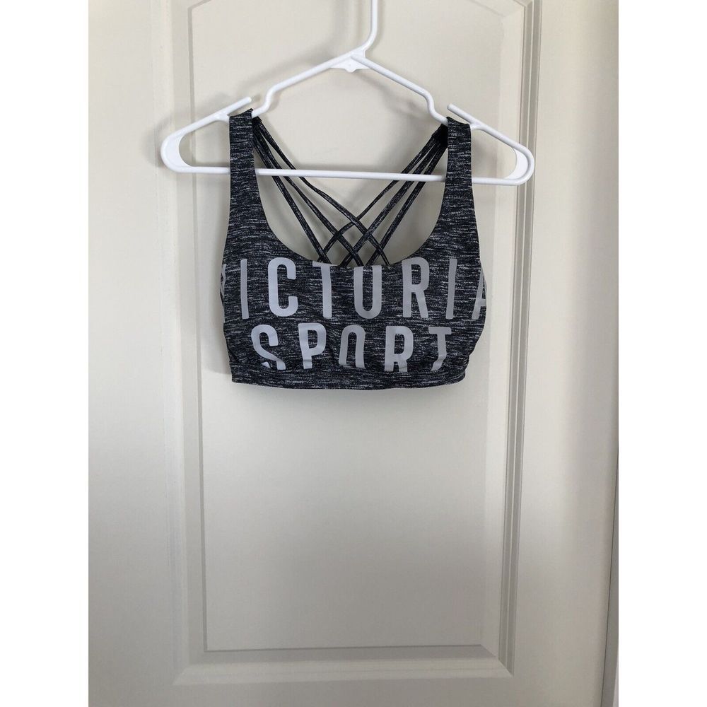 Victoria's Secret Victoria Sport Sports Bra Gray Reflective Logo Strappy Back M‎